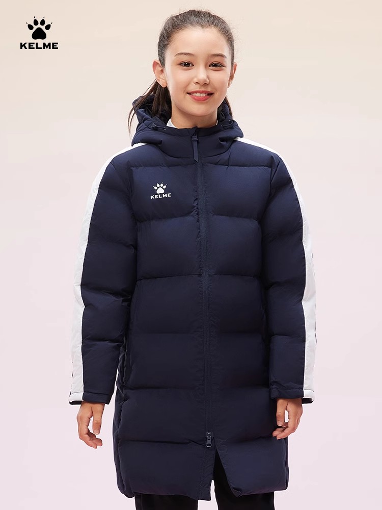 Running Gear Kids - KELME キッドウィンタージャケットロングソリッドスポーツトレーニングコート子供オーバーコートアウター暖かい綿パッド入り冬コート男の子女の子