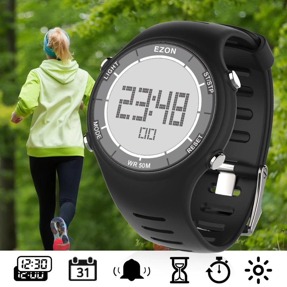 Running Watch - EZON 新ファッション女性デジタルスポーツウォッチ屋外ランニング用目覚まし時計ストップウォッチカウントダウンタイマー防水 50 メートル L008