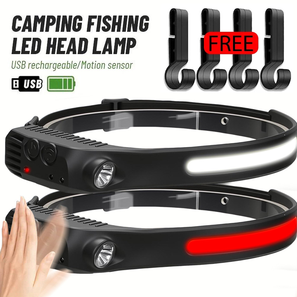 Running Headlamp - COB センサー工業用 LED ヘッドランプ充電式ヘッド懐中電灯 18650 内蔵バッテリーヘッドライト屋外釣りキャンプランタン