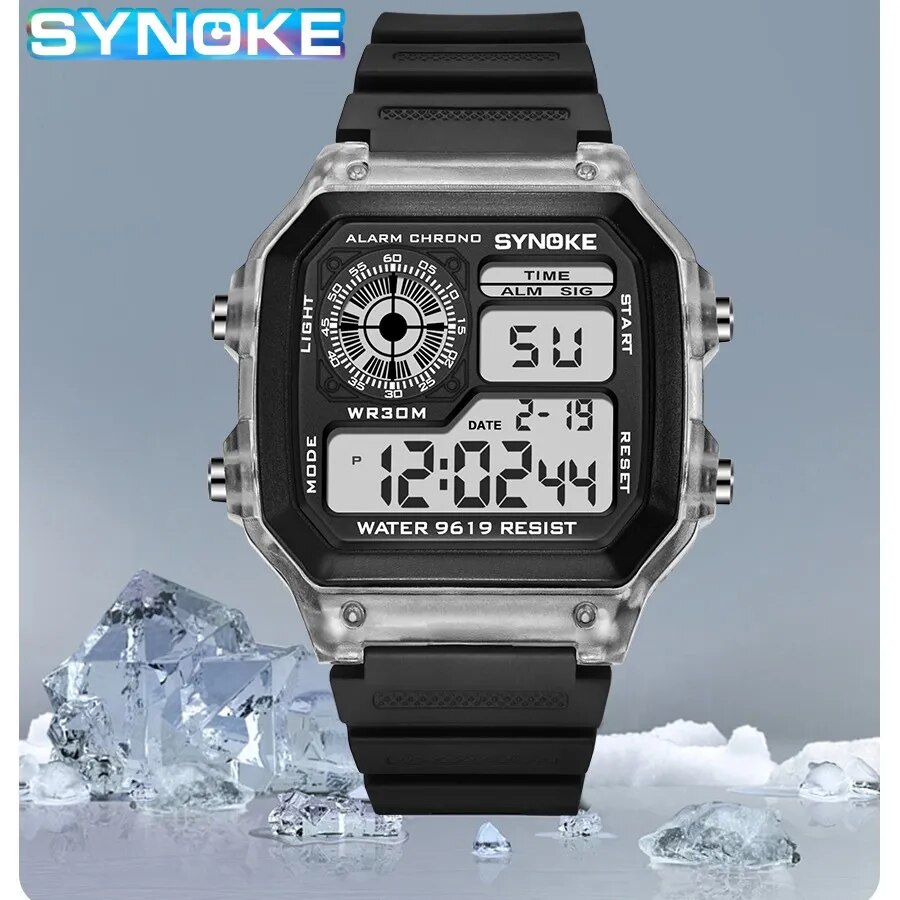 Running Watch - Synokeデジタル時計男性スポーツ用照明多機能防水クロノ腕時計屋外およびランニング学生セブンライト