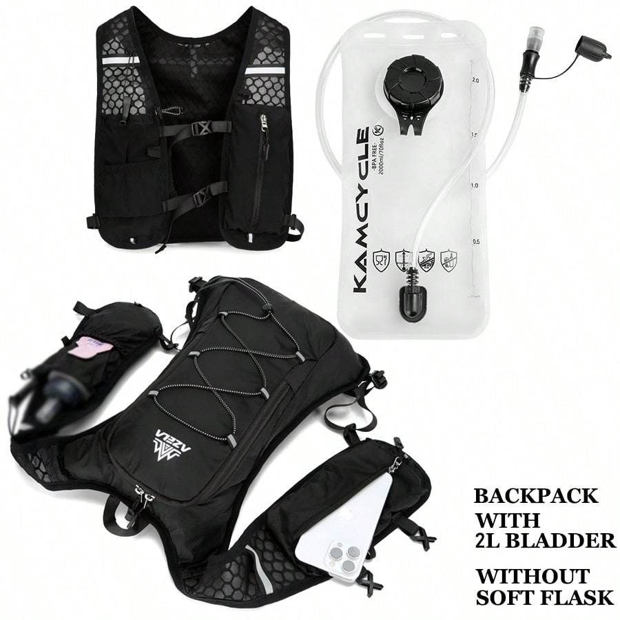 Hydration Vest - 2Lの水筒付きランニングベストバックパック1個。調整可能なランニング用ハイドレーションベスト。男女兼用。トレイルランニング、マラソン、ジョギング、サイクリング、その他のスポーツに適しています。