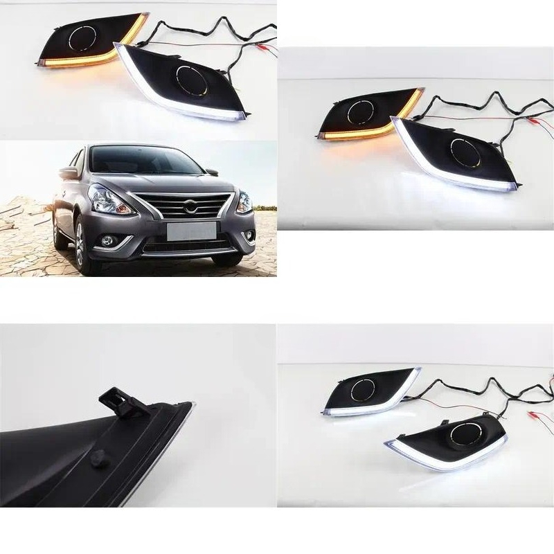Running Headlamp - アルメーラ、ラティオ、サニー、ヴェルサ（2014年～2018年式）用、2個入り、デイタイムランニングライト（DRL）、昼間走行用ライト、フォグランプ、ヘッドランプ。