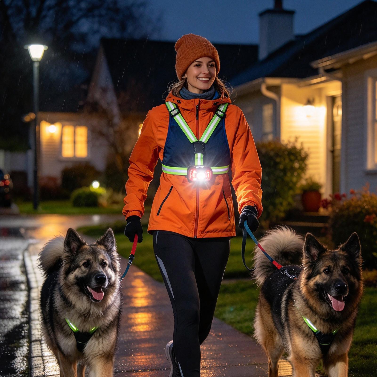 Running Visibility Gear - 反射素材を使用したランニングベスト。LEDライト付きで視認性が高く、調整可能なチェストライト。夜間のウォーキング、サイクリング、ジョギング、ハイキング、トレイルランニングに最適。 ﻿