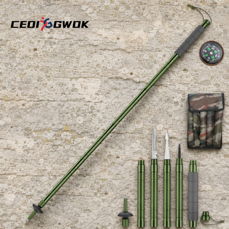 Trekking Pole Carbon - CEOI GWOK グリーン 軽量 折りたたみ式 トレッキングポール