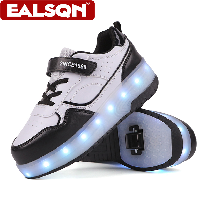 Running Shoes Men - 新しい子供用LEDライトアップローラースケートシューズ、ダブルホイールデザイン、ベルクロ付きスポーツウォーキングスケート、男の子と女の子へのプレゼント
