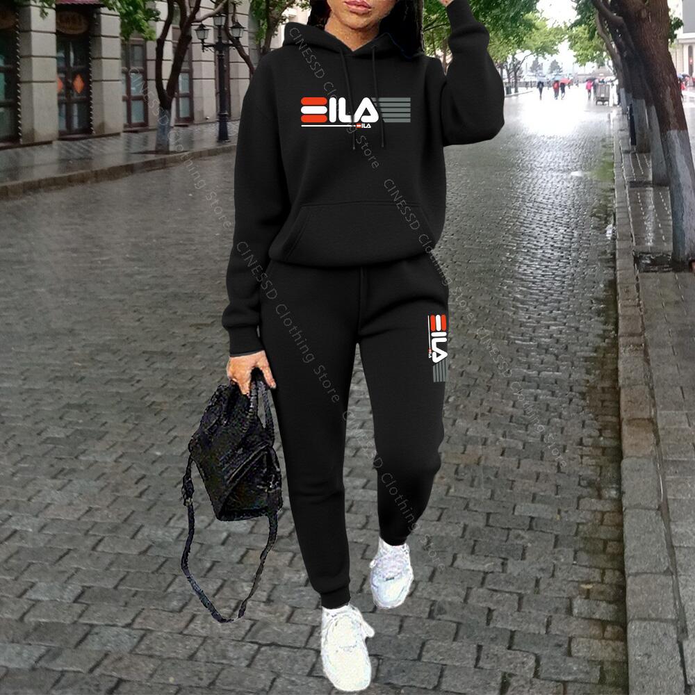 Joggers Pants - レディース 2点セット アーバン トラックスーツ 高品質で洗練されたデザインの高級感あふれるスタイル、フード付きスウェットシャツとドローストリング付きジョガーパンツ、秋・冬のコーディネートに最適。