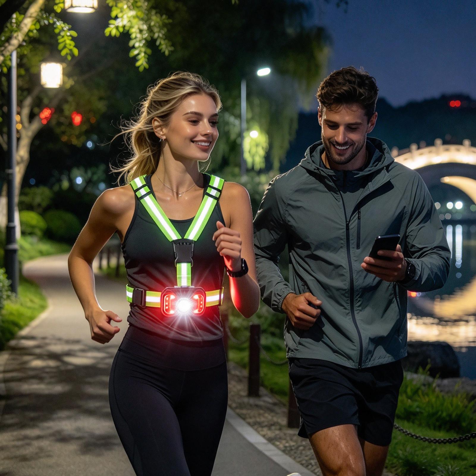 反射素材を使用したランニングベスト。LEDライト付きで視認性 - Running Visibility Gear のレビューと価格