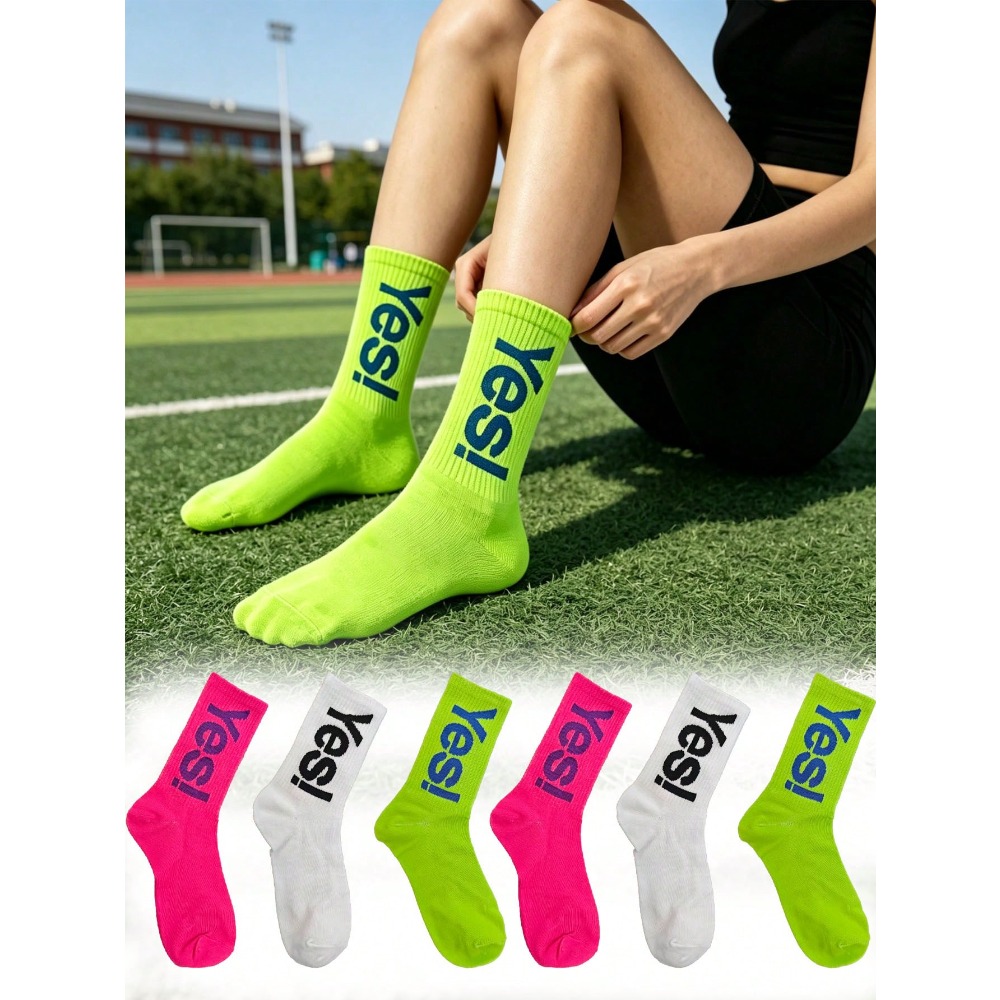 1/4 ペアの蛍光文字パターンソックス、通気性のあるスポーツ - Sports Socks のレビューと価格